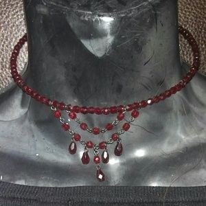 Red crystal choker and chandelier earring
